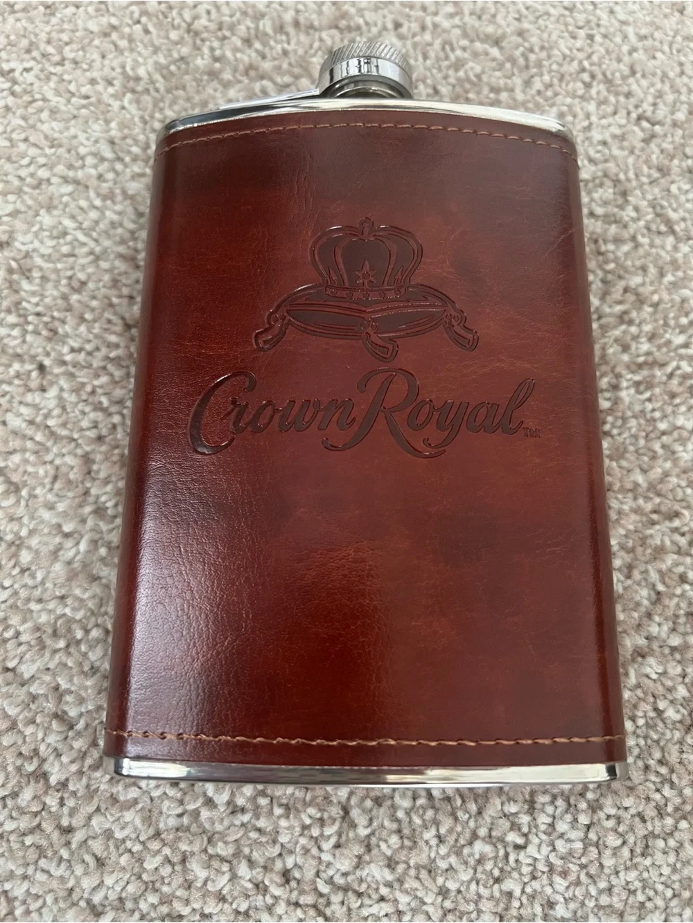 Crown Royal 8 oz Brown Faux Leather Wrapped Stainless Steel Flask
